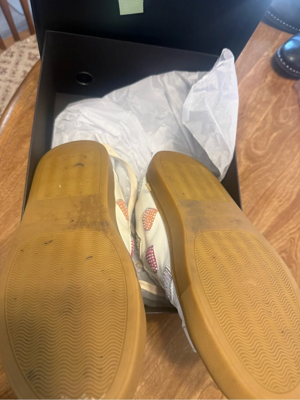 Kurt Geiger White Leather Sneakers with Pink, Gold & Silver Crystal Hearts